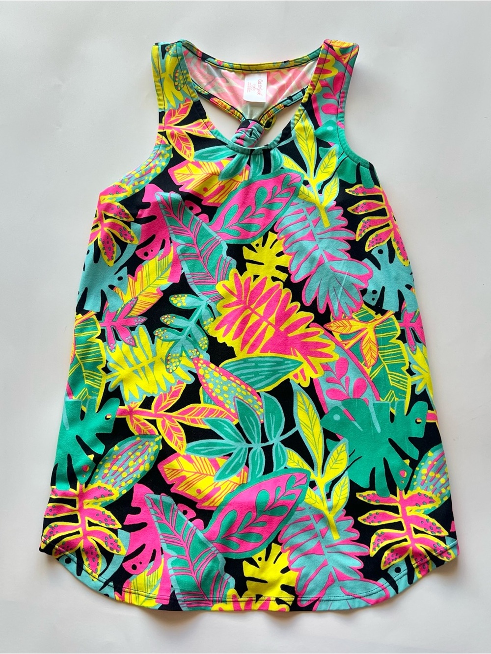 Girls small 6/7 Cat & Jack Neon floral leaf print summer dress